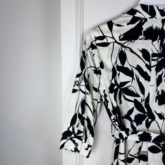 La Fée Maraboutée White and Black Leaf-Print Tie-Waist Shirtdress - Picture 6 of 9